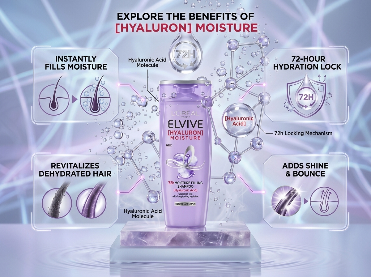 شامبو لوريال إلفيف هيدرا هيالورونيك ( Elvive Hyaluron Moisture 72H Shampoo) 600 ml - الصورة 2