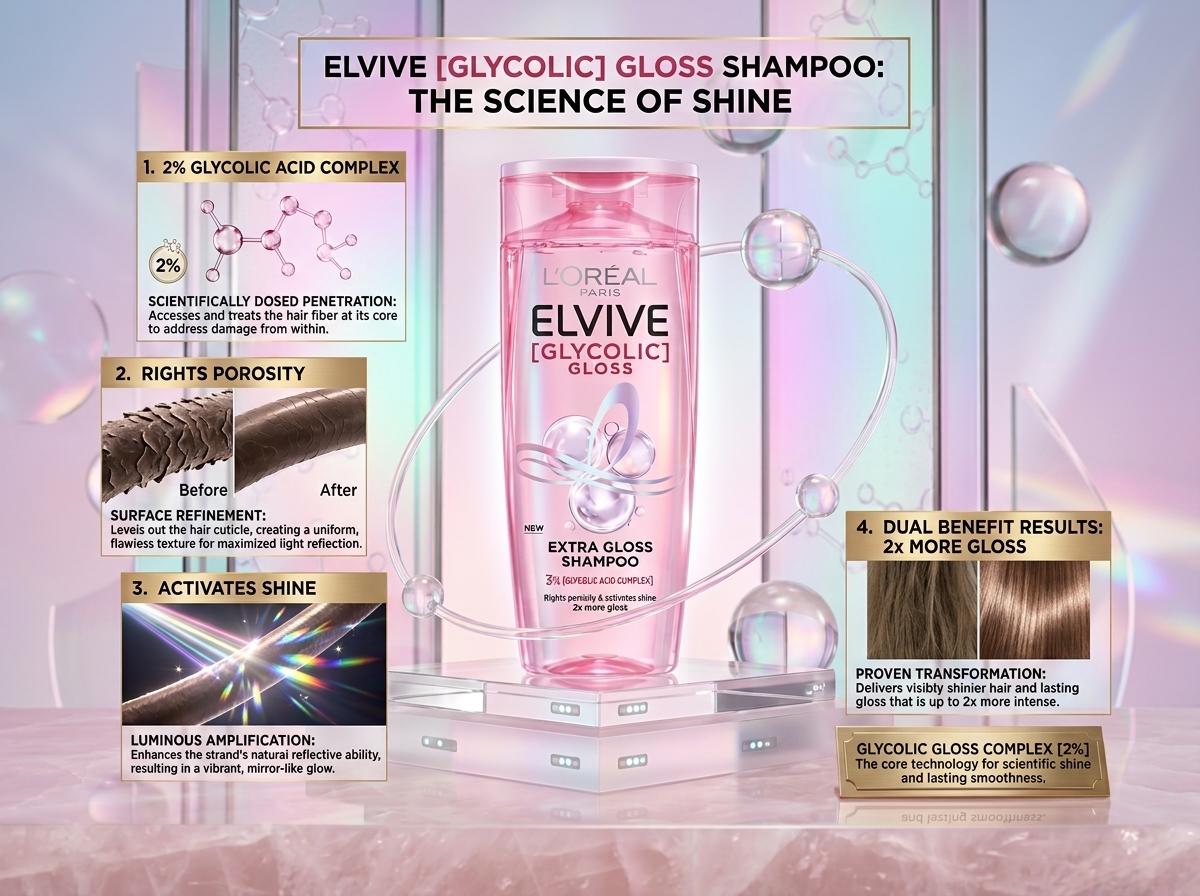 شامبو لوريال إلفيف جليكوليك جلوس ( Elvive Glycolic Gloss Extra Gloss Shampoo)400ml - الصورة 2