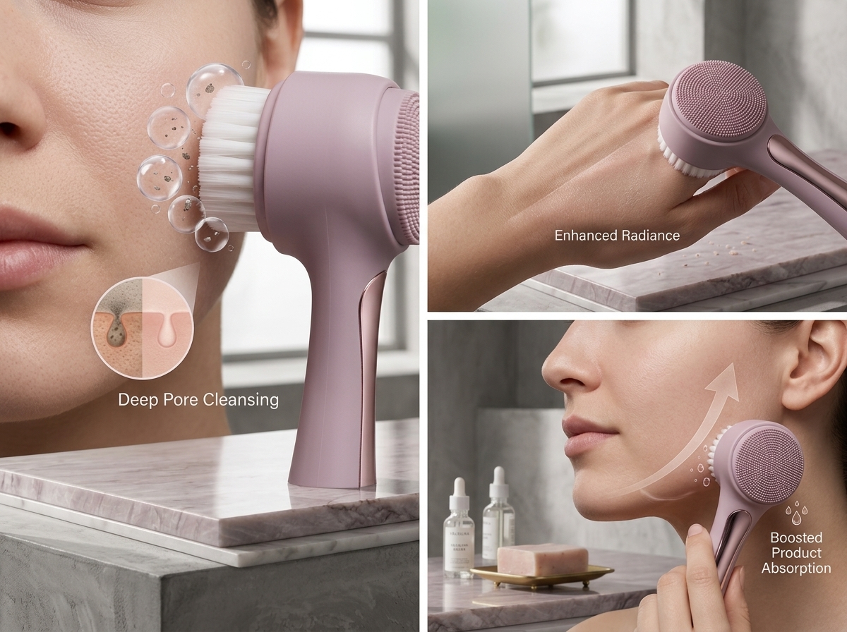 فرشاة تنظيف الوجه اليدوية المزدوجة (Double-Sided Manual Facial Cleansing Brush) - الصورة 2