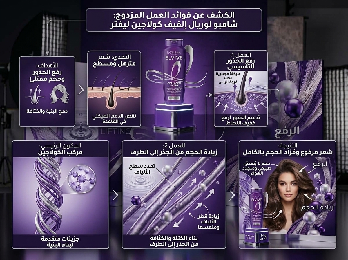شامبو لوريال إلفيف كولاجين ليفتر 200ml L'Oréal Paris Elvive Collagen Peptide + Lifter Shampoo - الصورة 3